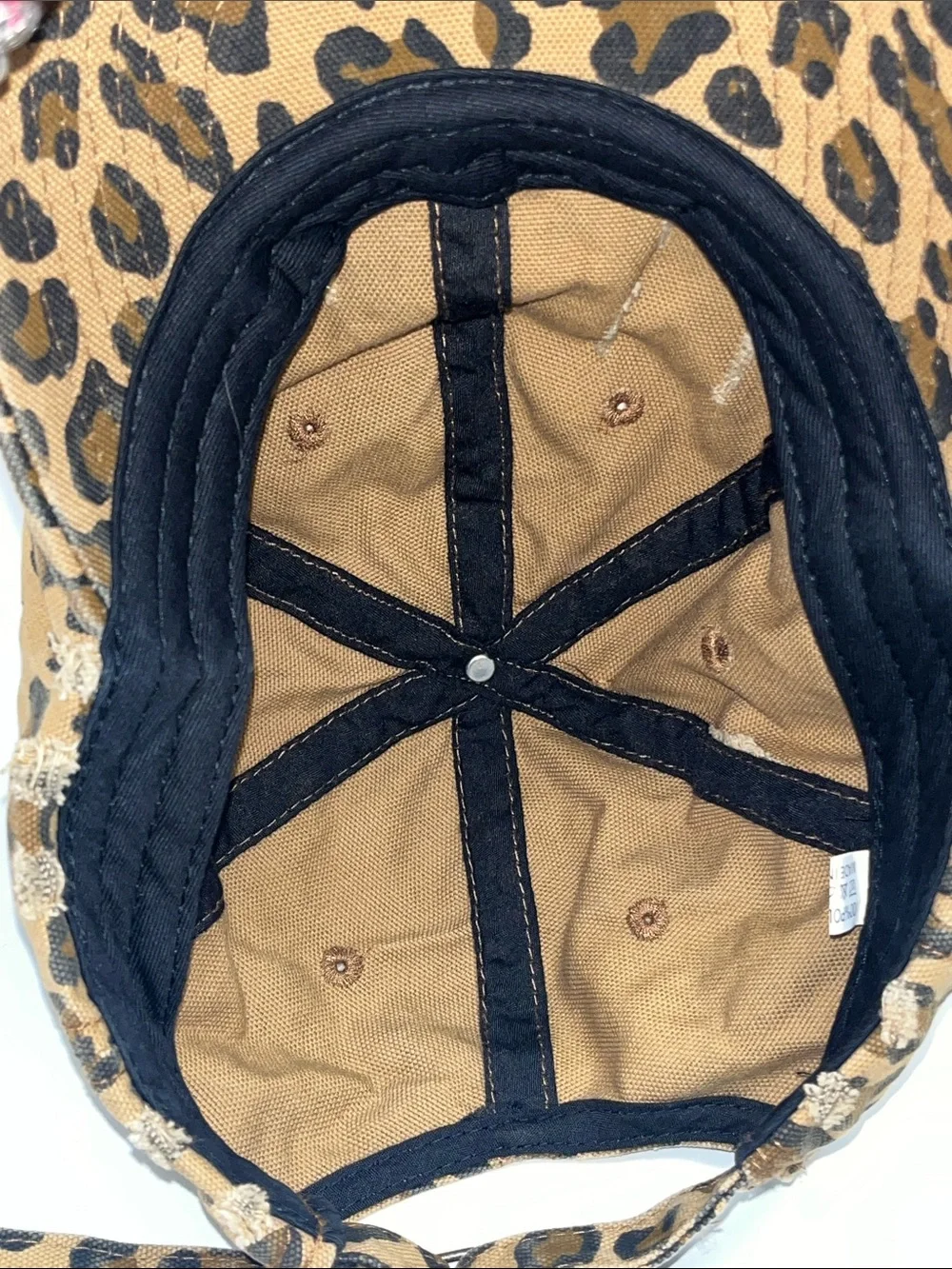Source Unknown Distressed Leopard Print Cap with Rhinestone Bow